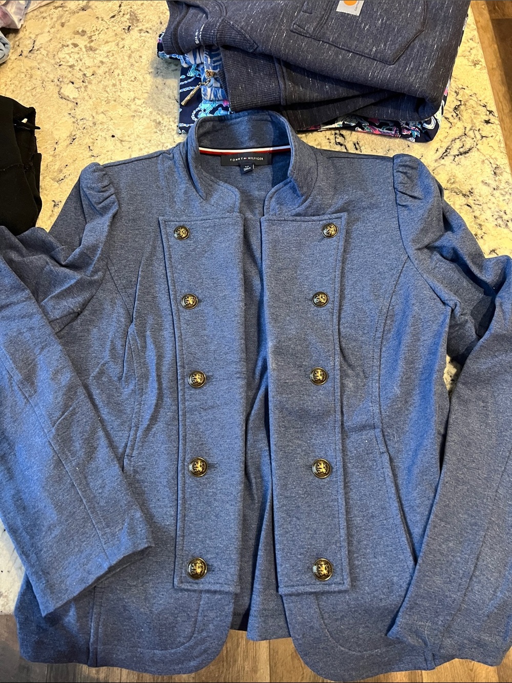 Tommy Hilfiger Blue Military-Style Jacket/Blazer. Sweatshirt material